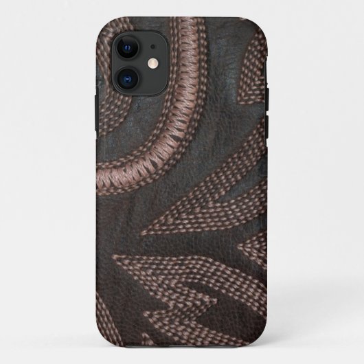 装飾的に縫い付けられた茶色のヴィンテージレザー模様Ca Case-Mate iPhoneケース (裏面)