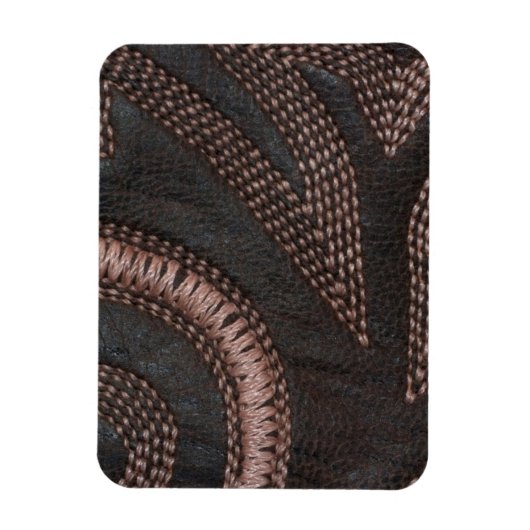 装飾的に縫われたブラウンのヴィンテージの革 マグネット (縦)