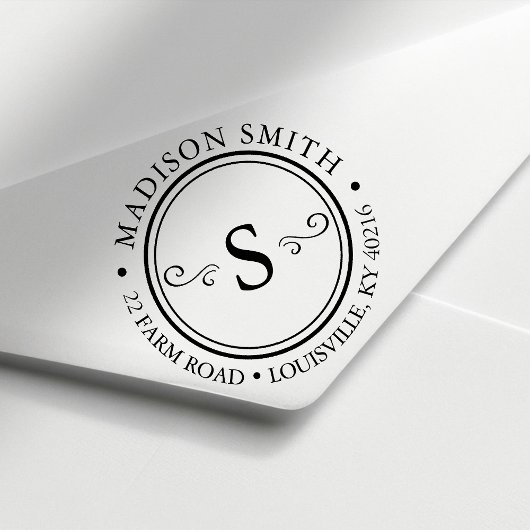 装飾的に華やかなシックなサークルモノグラムアドレス セルフインキングスタンプ