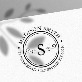 装飾的に華やかなシックなサークルモノグラムアドレス セルフインキングスタンプ