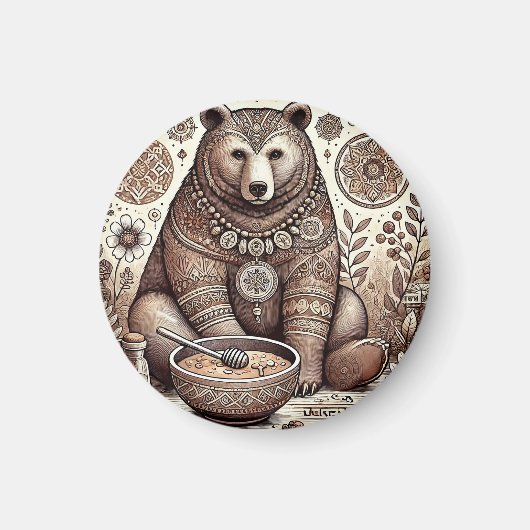 装飾的クマのイラスト マグネット (正面)