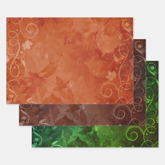 装飾的葉な紅葉と装飾 ラッピングペーパーシート (セット)
