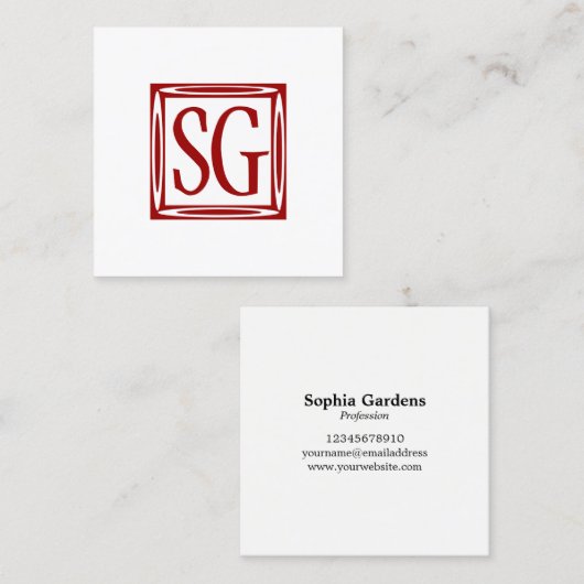 装飾箱 – イニシャル- Ruby Red スクエア名刺 (正面/裏面)