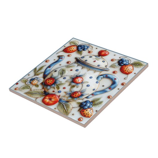 装飾素朴農家ヴィンテージティーポット タイル (側面)