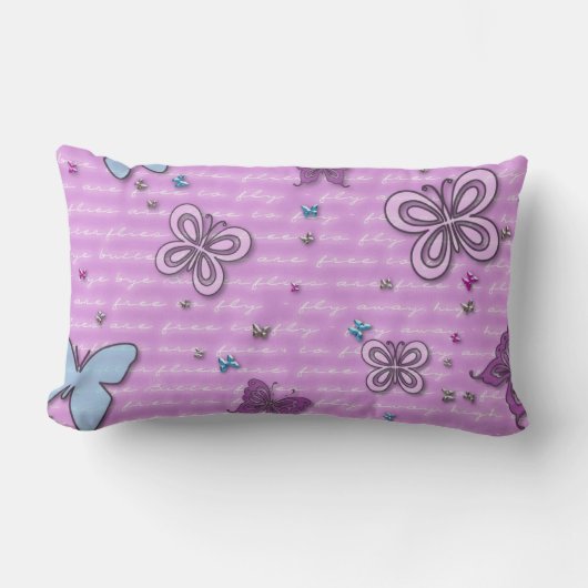 装飾紫と青の蝶の腰枕 ランバークッション (正面)