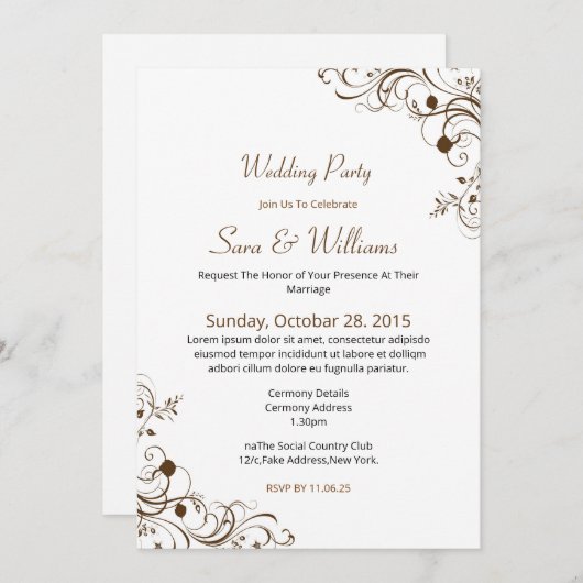 装飾結婚式招待状テンプレート 招待状 (正面/裏面)