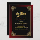 装飾縁ど赤黒18th誕生日パーティー 招待状 (正面/裏面)