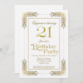 装飾縁ど金ゴールド21歳の誕生日パーティー 招待状 (正面/裏面)