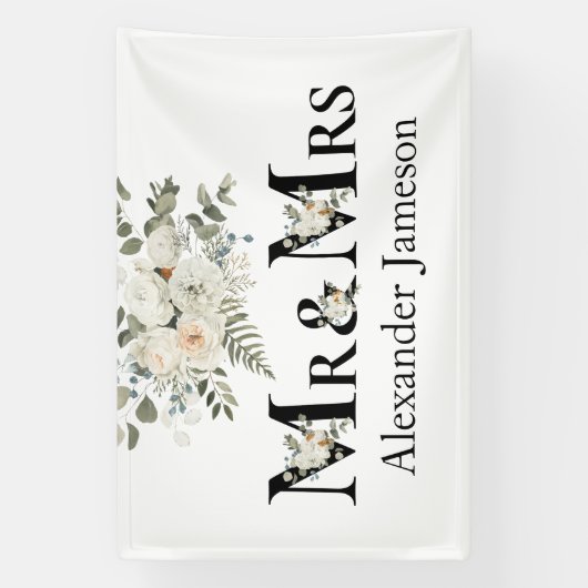 装飾美しい白フローラミセス結婚ズ 横断幕 (縦)