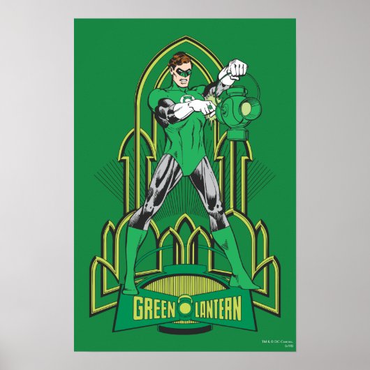 装飾背景に緑のランタン ポスター (正面)