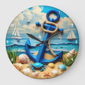 装飾航海の機能いかり沿岸の風景 ラージ壁時計 (正面)