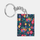 装飾花葉付黒背景 キーホルダー (正面左)