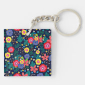 装飾花葉付黒背景 キーホルダー (裏面)