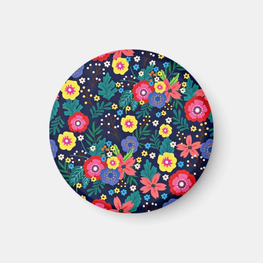 装飾花葉付黒背景 マグネット (正面)