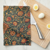 装飾芸術フローラ花つる植物ピンクグリーン キッチンタオル (四つ折り)