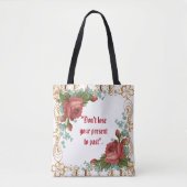 装飾芸術素朴レッドローズヴィンテージ金ゴールドフローラ トートバッグ (正面)