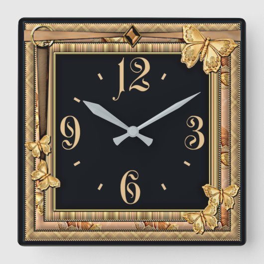 装飾蝶 スクエア壁時計 (正面)