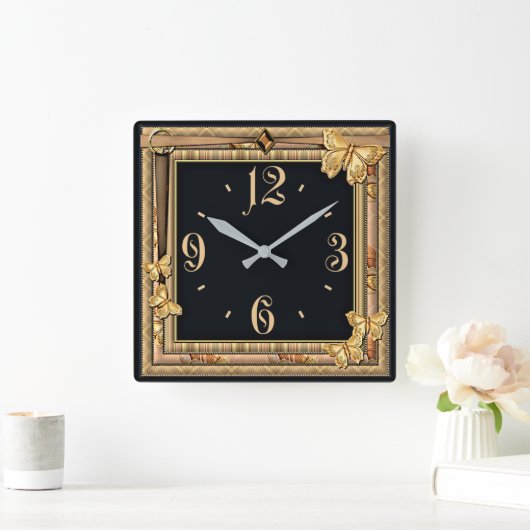 装飾蝶 スクエア壁時計 (ホーム)