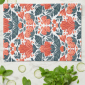 装飾赤い花 キッチンタオル (折り畳み)