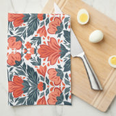 装飾赤い花 キッチンタオル (四つ折り)