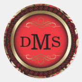 装飾赤とモノグラム付き金ゴールドデザイン ラウンドシール (正面)