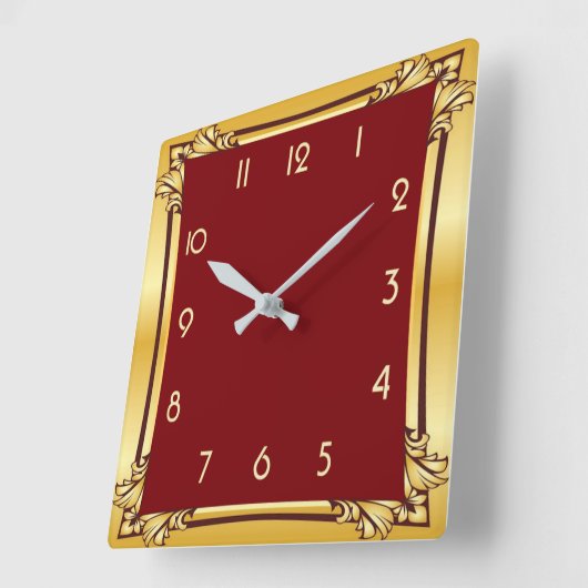 装飾赤と金ゴールド スクエア壁時計 (傾斜)