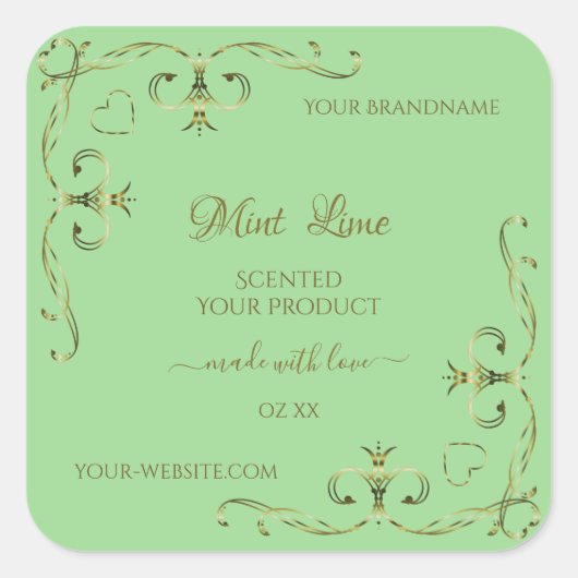 装飾金ゴールドコーナーSageグリーン製品ラベル スクエアシール (正面)