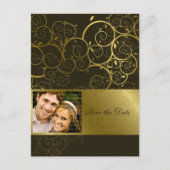 装飾金ゴールドスパイラルつる植物日付はがきを保存 案内ポストカード (正面)