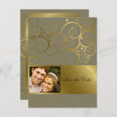 装飾金ゴールドスパイラルつる植物日付はがきを保存 案内ポストカード (正面/裏面)