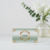 装飾金ゴールドデコールグリーンとロゴ洗練 名刺 (スタンド正面)