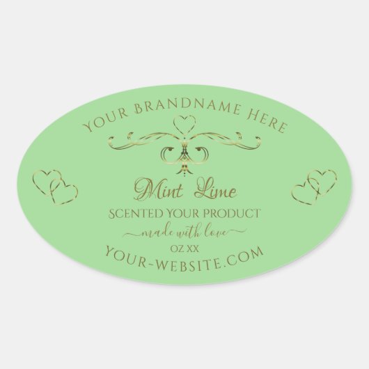 装飾金ゴールドハートSage Green製品ラベル 楕円形シール (正面)