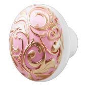 装飾金ゴールドフィリかわいらしグリーonピンク色Orb セラミックノブ (右)