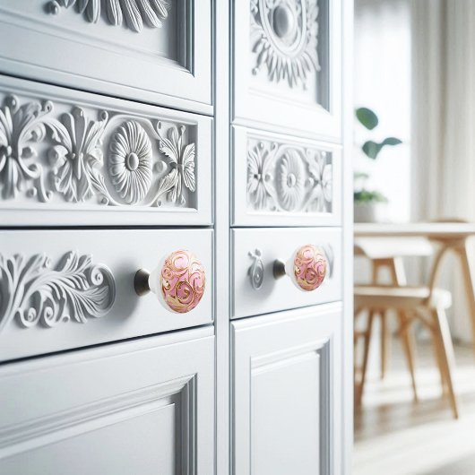 装飾金ゴールドフィリかわいらしグリーonピンク色Orb セラミックノブ