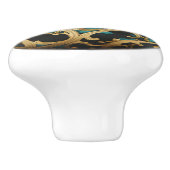 装飾金ゴールドフィリグリーティール（緑がかった色）ブラックマーブル セラミックノブ (側面)