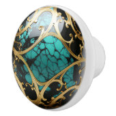 装飾金ゴールドフィリグリーティール（緑がかった色）ブラックマーブル セラミックノブ (右)