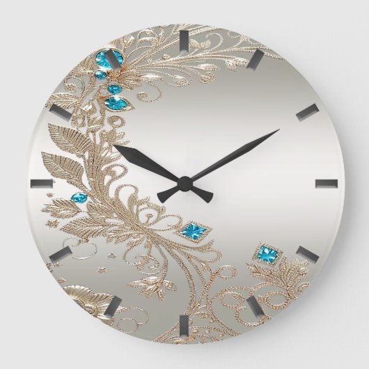 装飾金ゴールドブルーストーンウォールクロック ラージ壁時計 (正面)