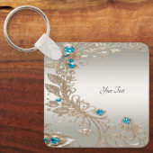 装飾金ゴールドブルーストーンキーチェーン キーホルダー (正面)