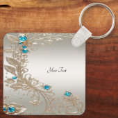 装飾金ゴールドブルーストーンキーチェーン キーホルダー (裏面)