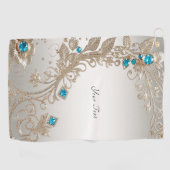 装飾金ゴールドブルーストーンゴルフタオル ゴルフタオル (横)