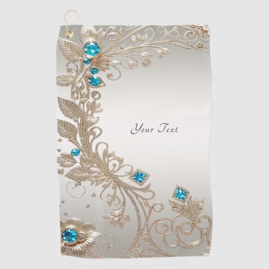 装飾金ゴールドブルーストーンゴルフタオル ゴルフタオル (正面)