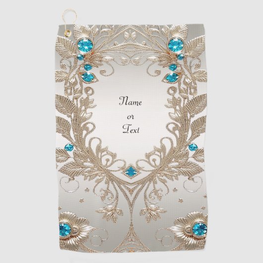 装飾金ゴールドブルーストーンゴルフタオル ゴルフタオル (正面)