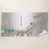 装飾金ゴールドブルーストーンズビーチタオル ビーチタオル (正面)