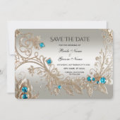 装飾金ゴールドブルーストーンズ日付を保存 セーブザデート (正面)