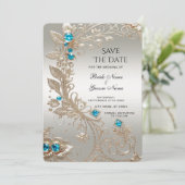 装飾金ゴールドブルーストーンズ日付を保存 セーブザデート (スタンド正面)