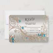 装飾金ゴールドブルーストーンズRSVPカード 出欠カード (正面)