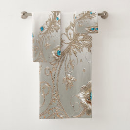 装飾金ゴールドブルーストーンタオルセット バスタオルセット