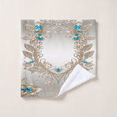 装飾金ゴールドブルーストーンタオルセット バスタオルセット (ウォッシュタオル)