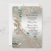 装飾金ゴールドブルーストーンリハーサルディナー 招待状 (正面)