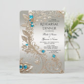 装飾金ゴールドブルーストーンリハーサルディナー 招待状 (スタンド正面)