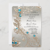 装飾金ゴールドブルーストーン婚約招待状 招待状 (正面)